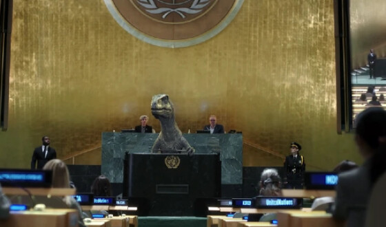 На трибуну штаб-квартири ООН піднявся динозавр