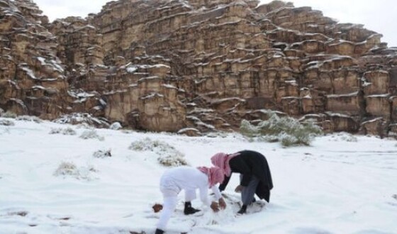 Жаркую Саудовскую Аравию замело снегом