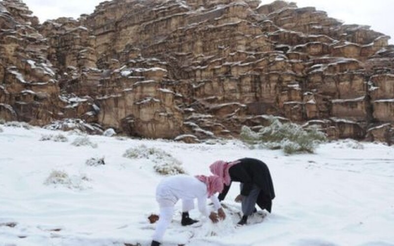 Жаркую Саудовскую Аравию замело снегом