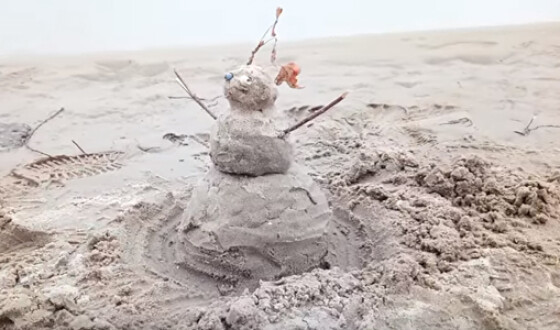 Запорожцы лепят снеговиков из песка. Видео