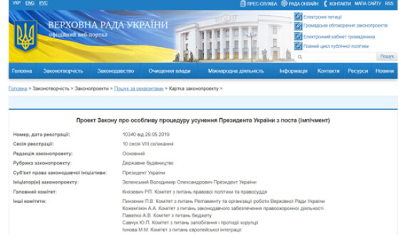 На сайті Верховної Ради оприлюднено текст законопроекту про імпічмент Президента