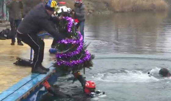 У Дніпрі дайвери встановили новорічну ялинку під водою