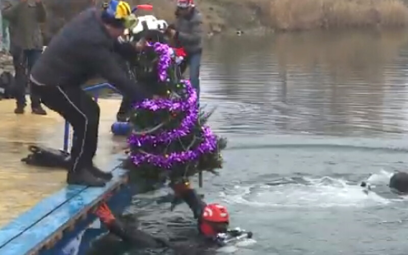 У Дніпрі дайвери встановили новорічну ялинку під водою